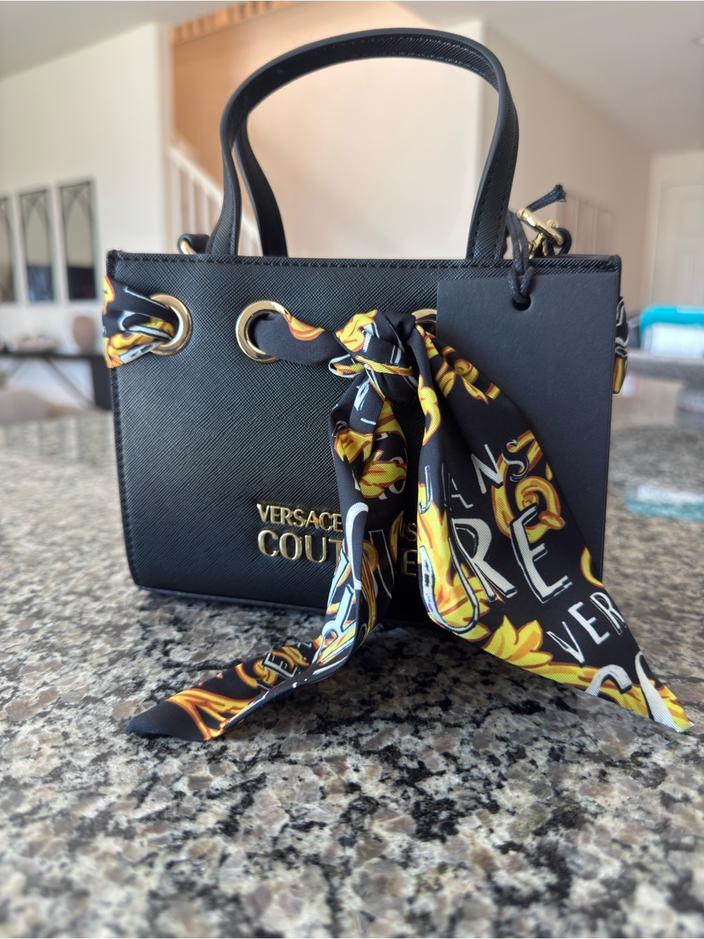 Versace Couture Black Mini Satchel with Decorative Scarf